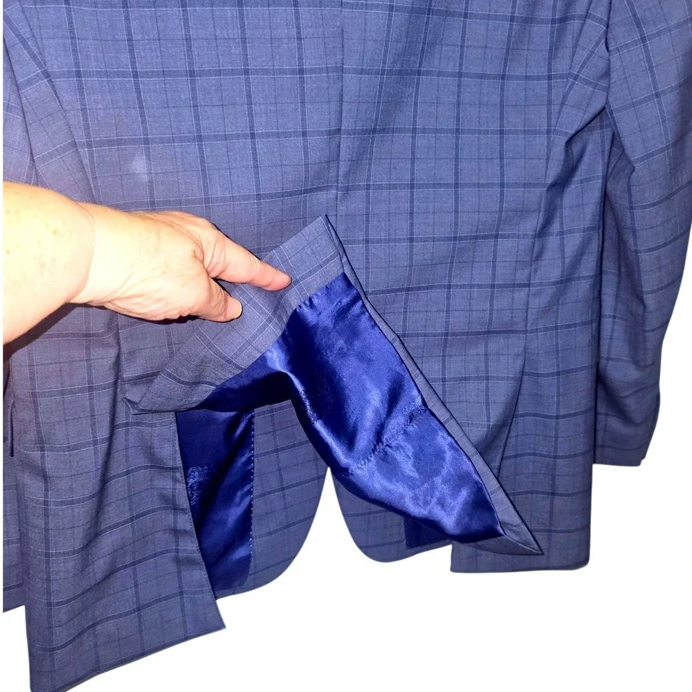 Austin Reed London Mens Blue Windowpane Check Two Button Blazer Sport Coat 42R